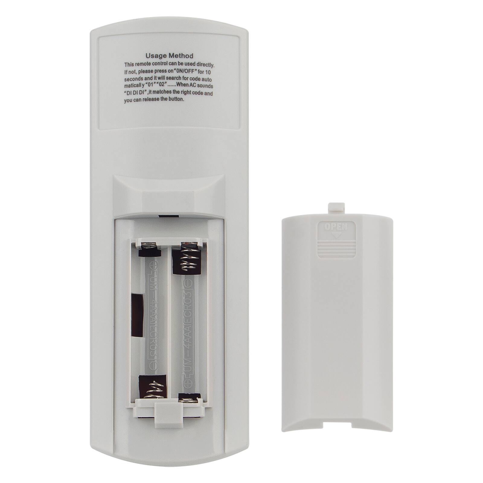 Usage Method

This remote control can be used directly. If not, please press on *ON/OFF* for 10 seconds and it will search for code automatically "01"*02" "01" When AC sounds "DI DI DI", it matches the right code and you can release the button.

@EUM-4AAA1ECROSTO @RUM-4AAAIECRO3TO OPEN
