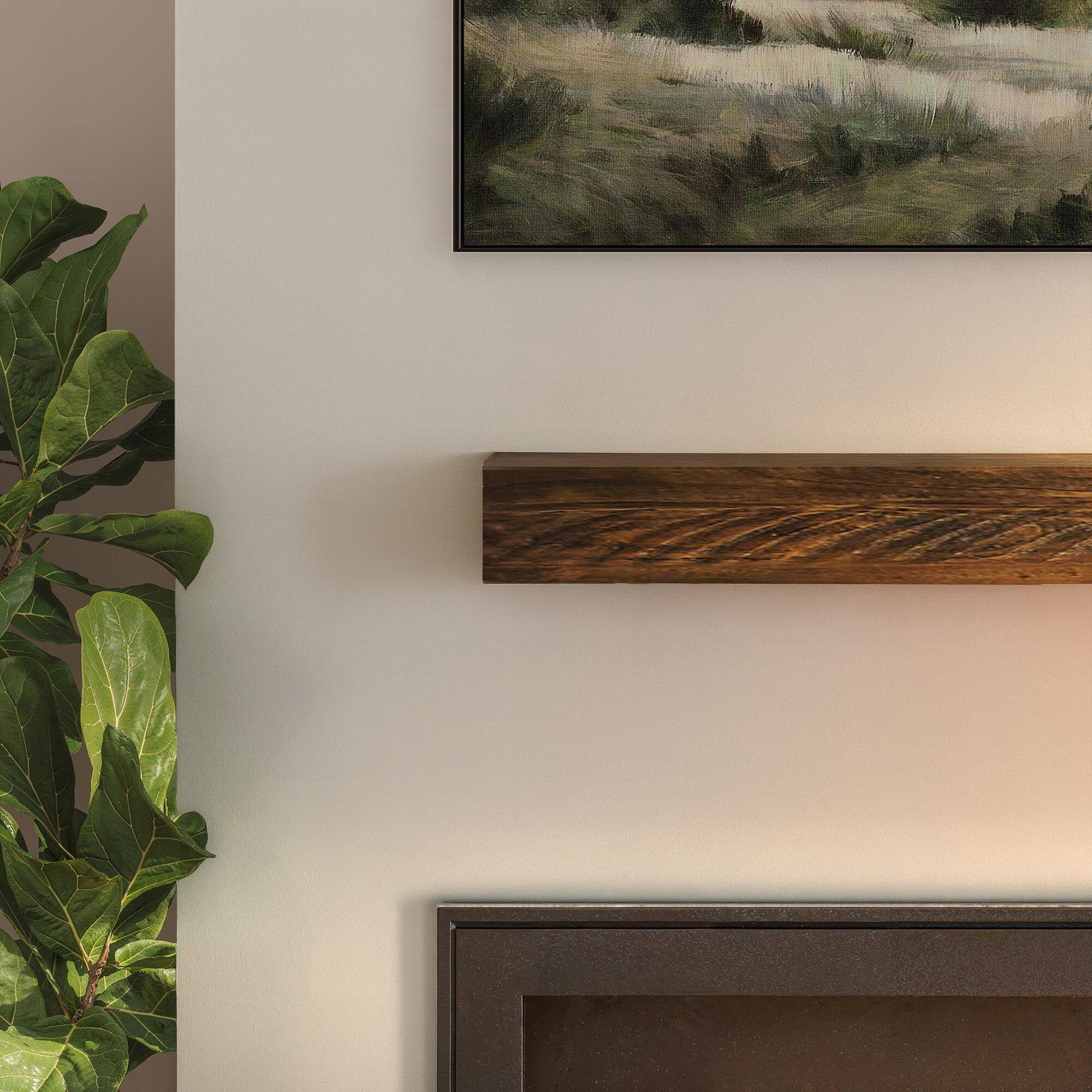 Alt View 4. Plank+Beam - Rustic Floating Shelf/Fire Beam (60in / 1524mm), Rustic Barnwood - Rustic Barnwood.