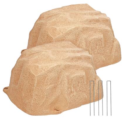 Front. Sunnydaze - Set of 2 Low-Profile Artificial Landscape Rock with Stakes - Sand.