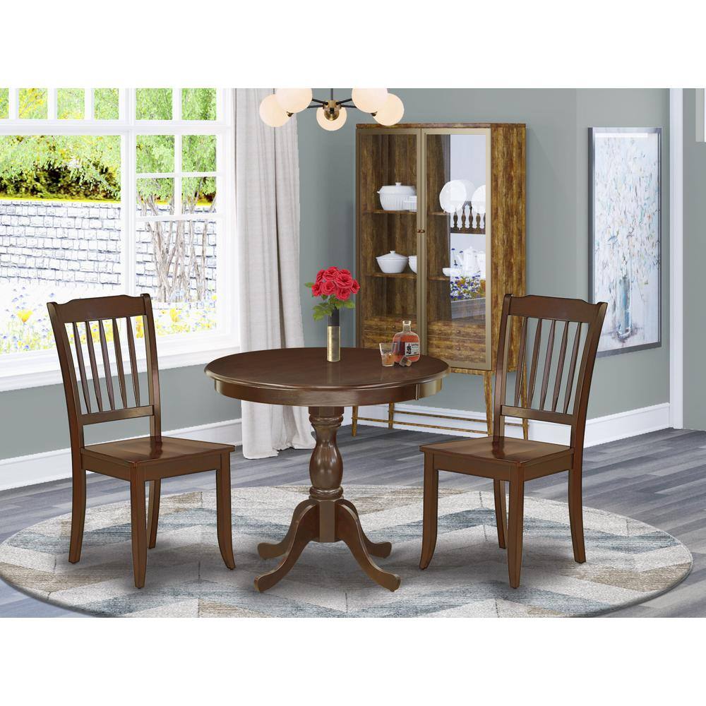 Alt View 2. East West Furniture - AMDA3-MAH-W 3 Piece Dinette Set - 1 Modern Kitchen Table and 2 Mahogany Dining Room Chairs - Mahogany Finish - Mahogany.