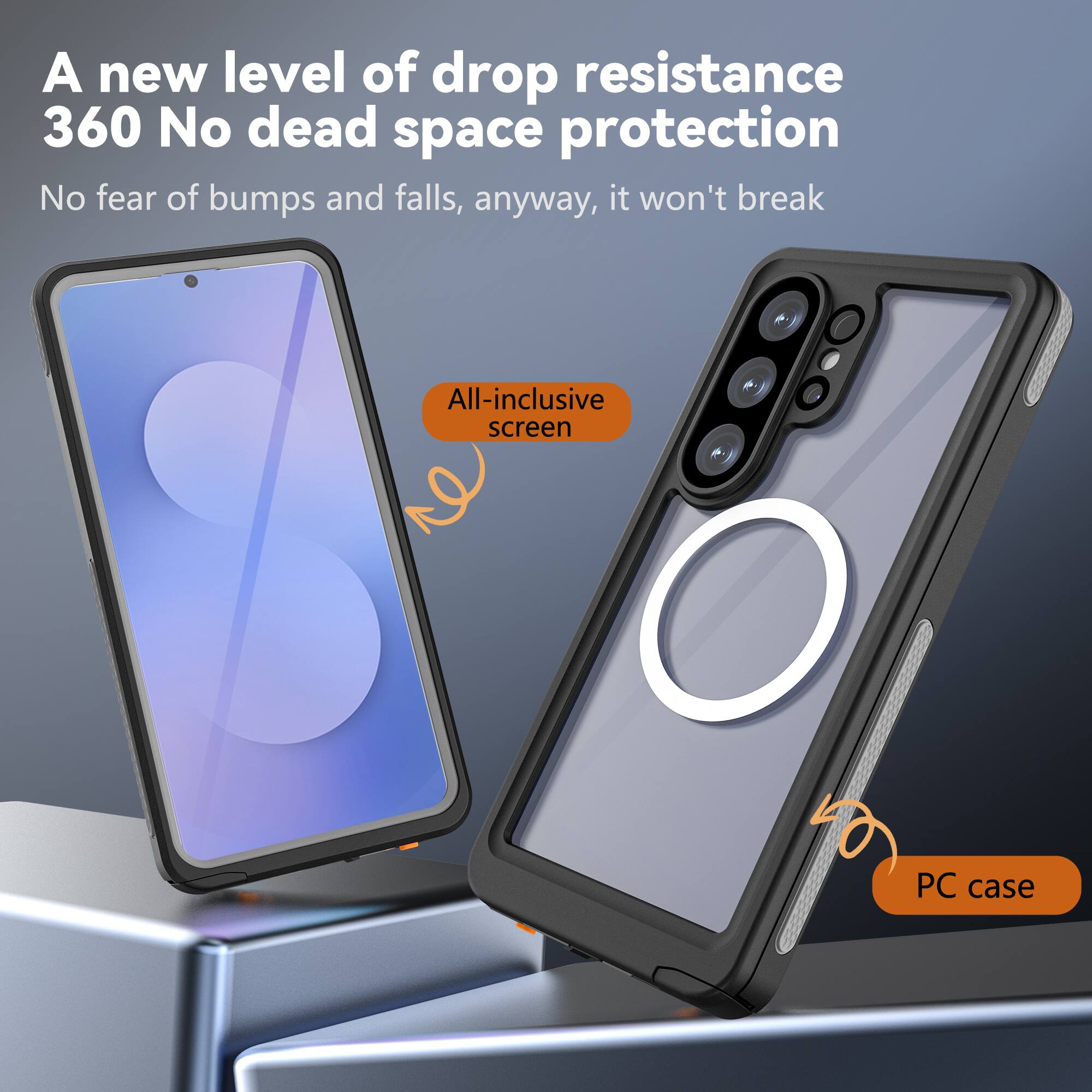 A new level of drop resistance  
360 No dead space protection  
No fear of bumps and falls, anyway, it won't break  

All-inclusive screen  
PC case