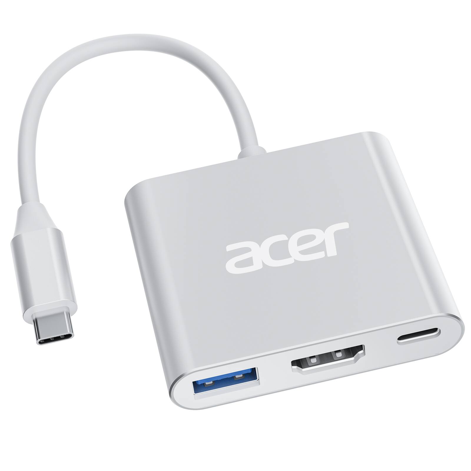 Acer - USB C to HDMI Adapter, 4K USB C Hub with 100W PD, USBA 3.0 Port, HDMI to USBC Multiport Digital AV Converter for MacBook - Silver