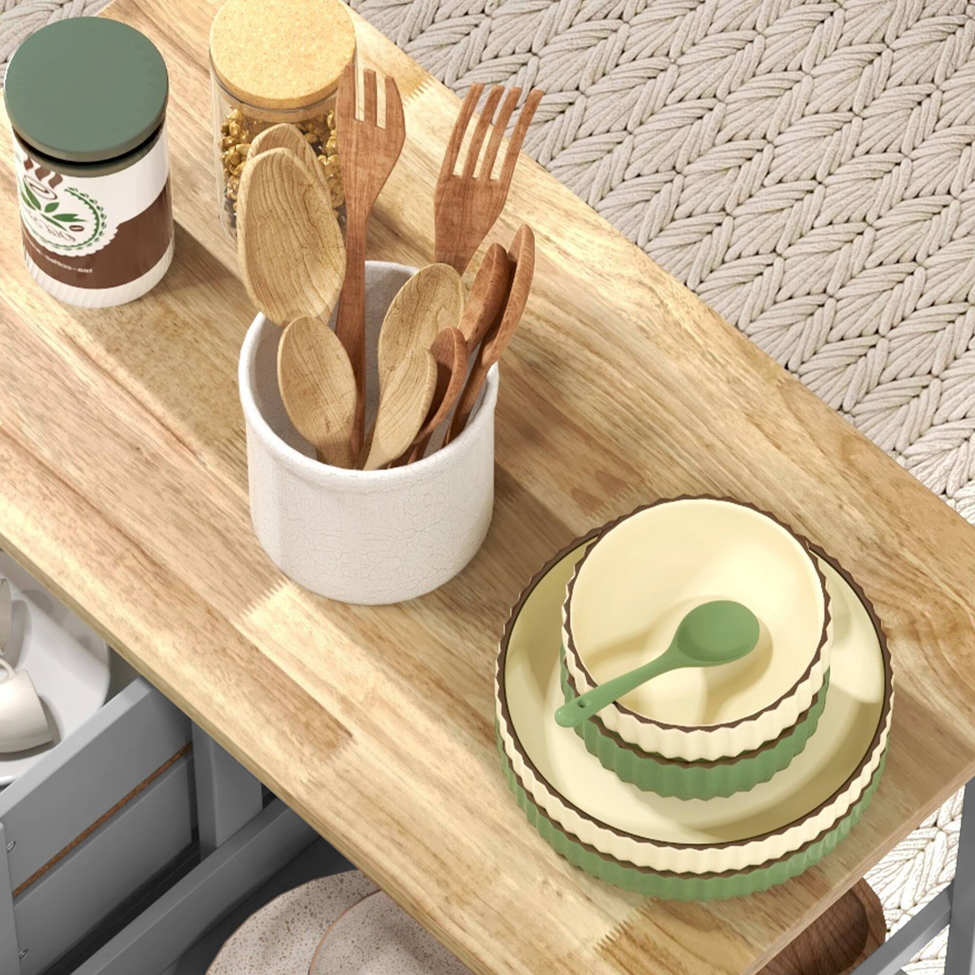 Alt View 7. Homcom - Rolling Kitchen Island Cart, Bar Serving Cart, Compact Trolley on Wheels with Wood Top, Shelves & Drawers for Dining - Gray.