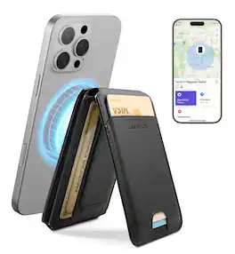 SURITCH - Supported Card Holder Wallet for MagSafe with Find My Functionality, RFID Blocking for iPhone 17/16/15/14/13/12 Series - Black-Findmy