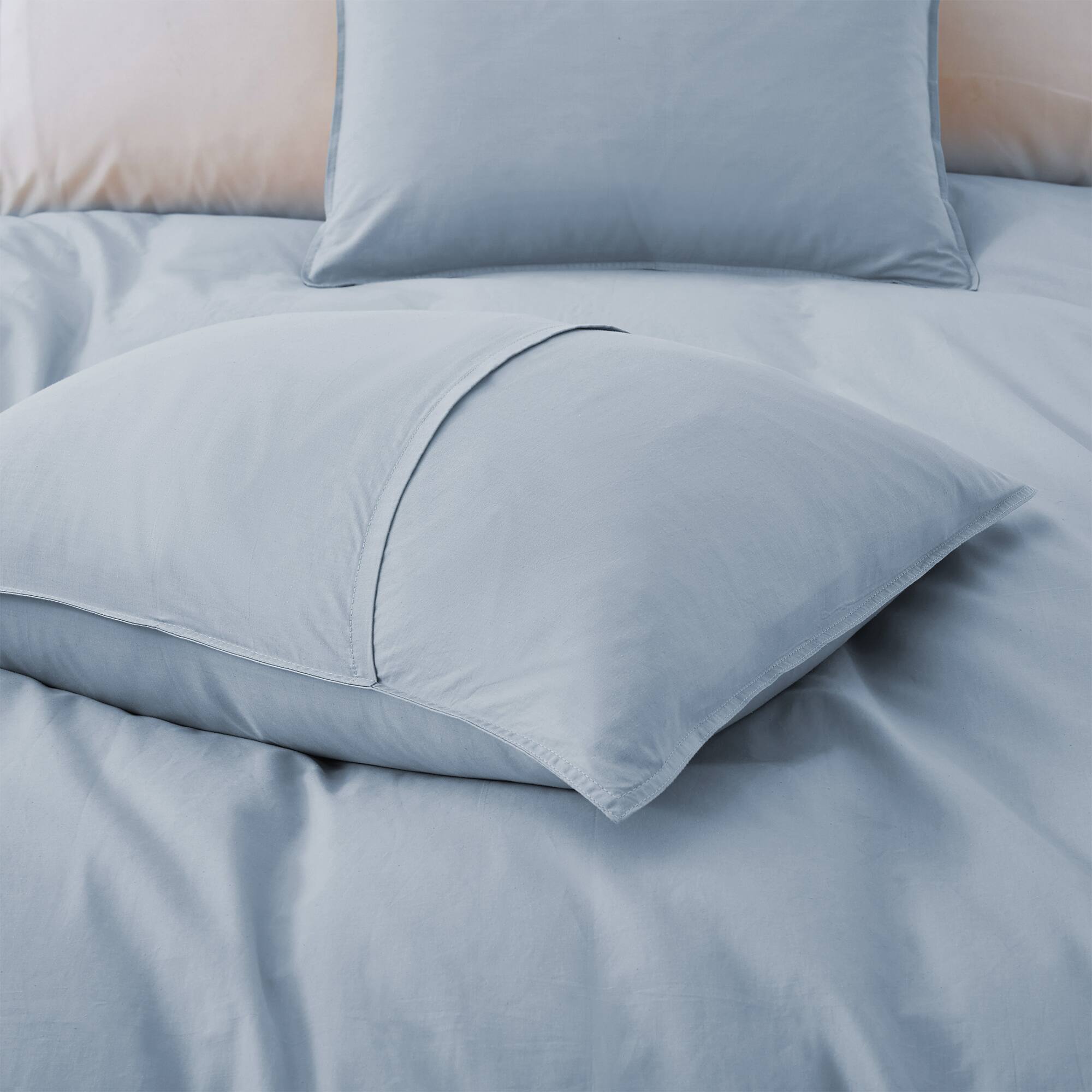 Left. Peace Nest - Peace Nest All Season 100% Cotton Soft and Breathable Duvet Cover Set, Light Blue, King - Light Blue.