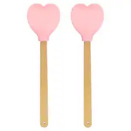 Unique Bargains - 2pcs Silicone Spatula w/ Wood Handle, Heart-Shaped Heat-Resistant Non-Stick Cake Scraper for Baking - Pink