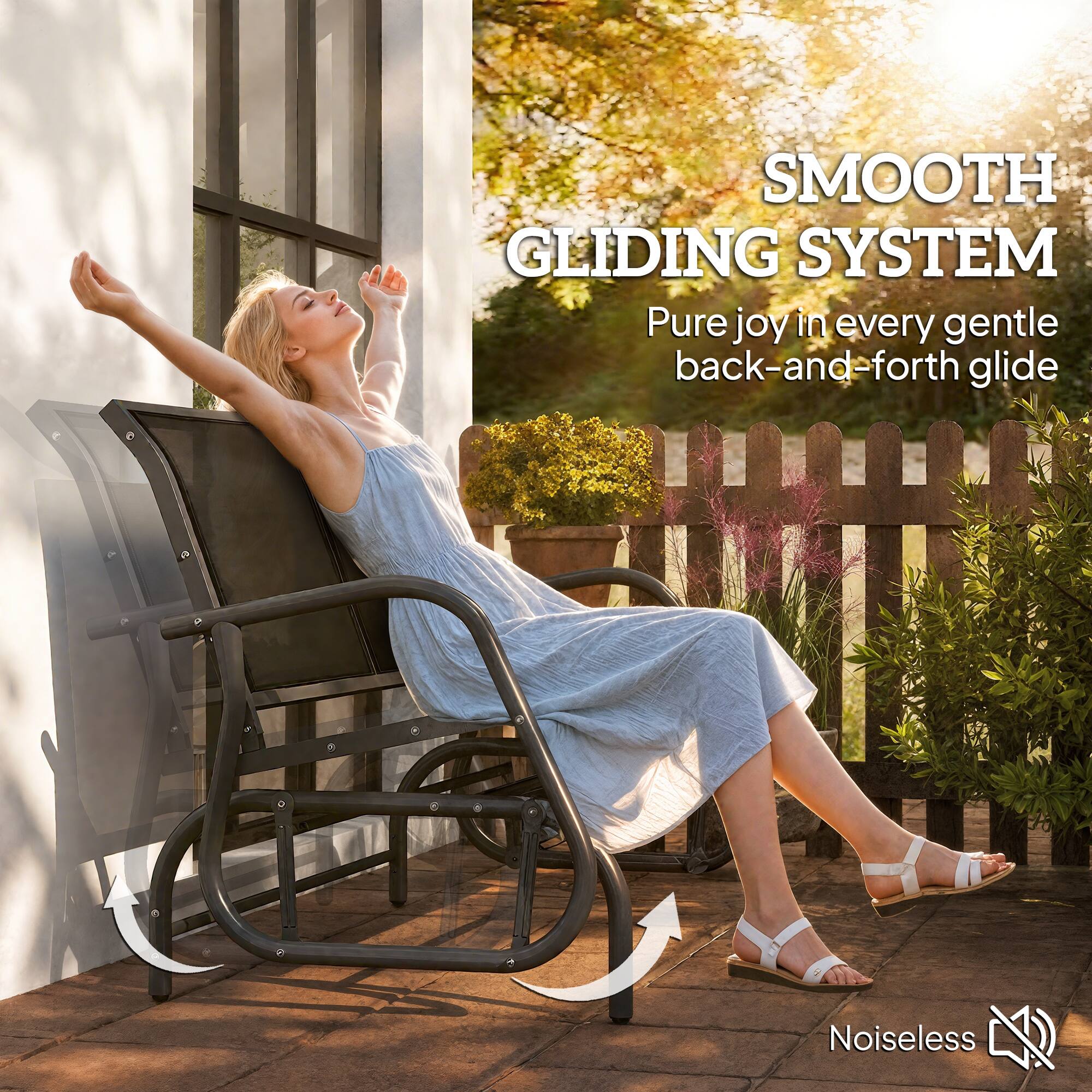 SMOOTH GLIDING SYSTEM, Pure joy in every gentle back-and-forth glide, Noiseless
