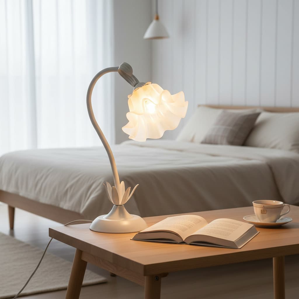 Alt View 2. FINEAK - Flower Table Lamp - 3-Color LED Night Light, Kawaii Decor (White) - White.