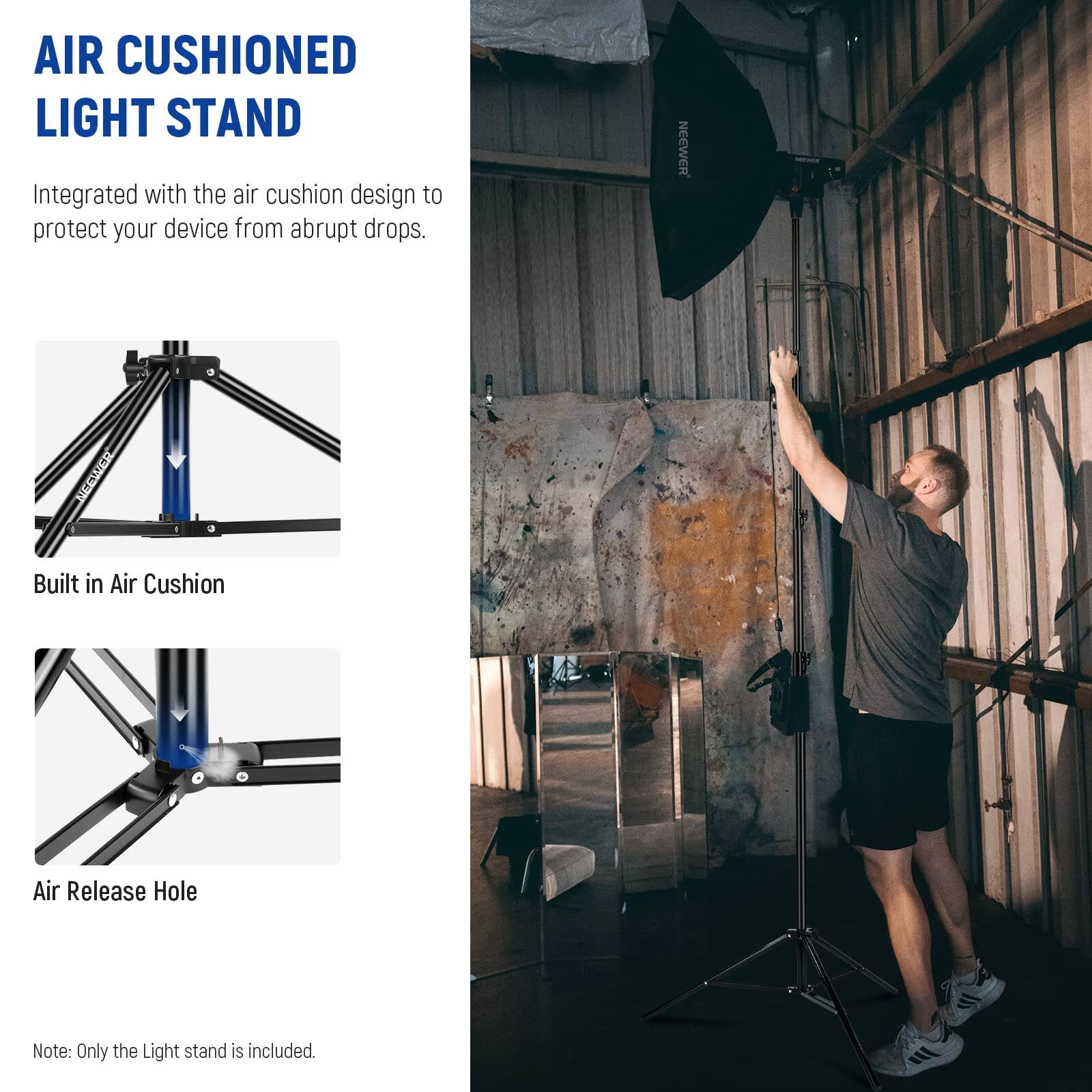 AIR CUSHIONED LIGHT STAND

Integrated with the air cushion design to protect your device from abrupt drops.

Built in Air Cushion

Air Release Hole

Note: Only the Light stand is included.