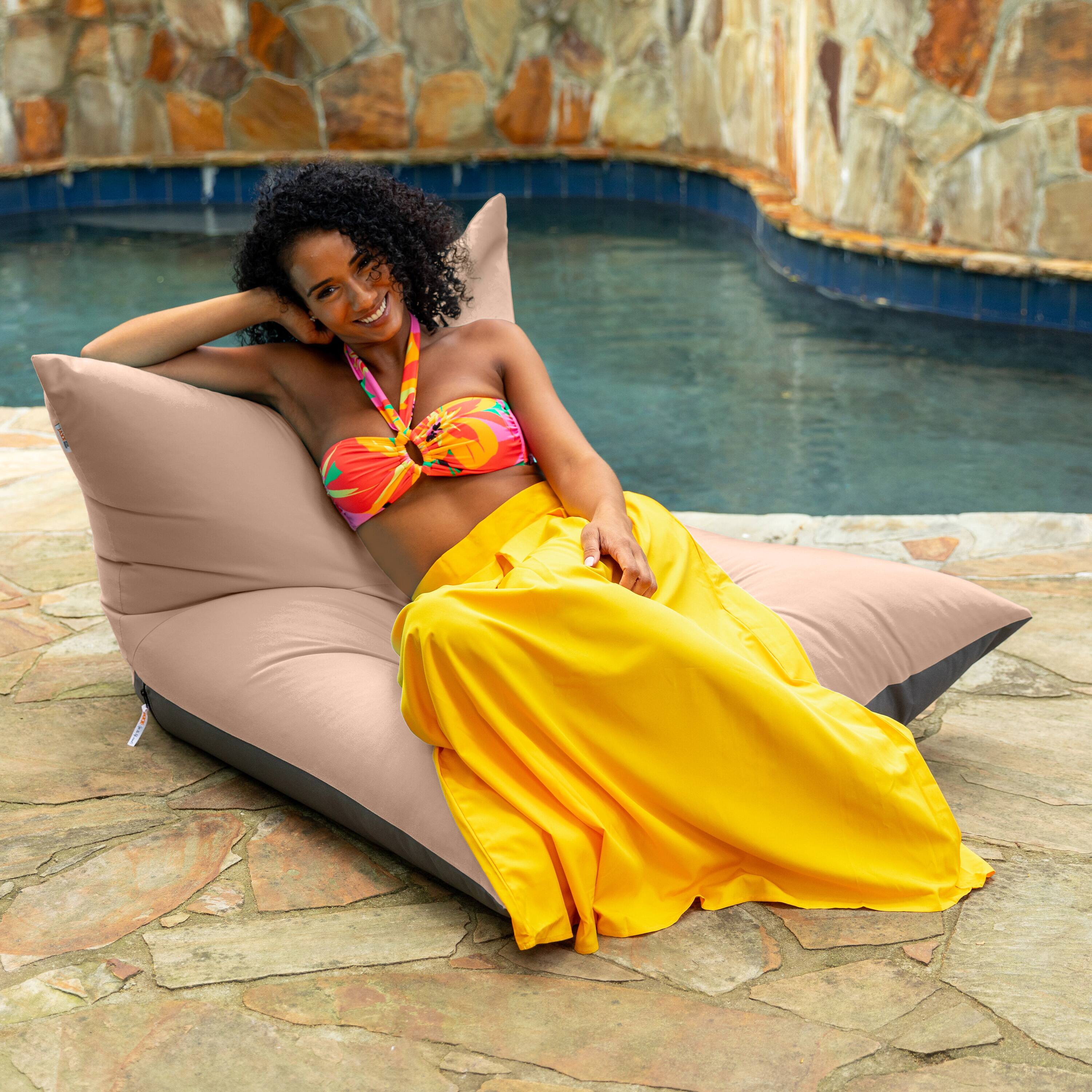 Angle. Jaxx - Jaxx Finster Outdoor Bean Bag Lounge Chair - Sunbrella Petal - Sunbrella Petal.