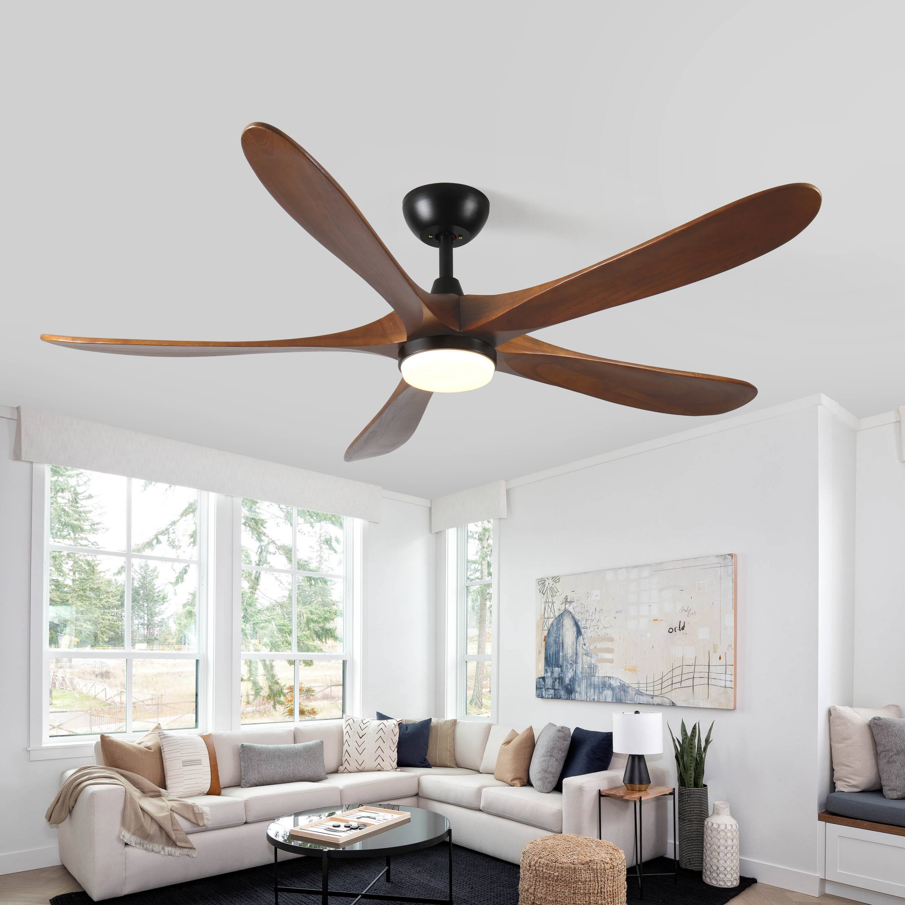 Alt View 2. APRILSOUL - 62 Inch Reversible Wood Ceiling Fan Remote LED 6 Speed Walnut - Antique brown.