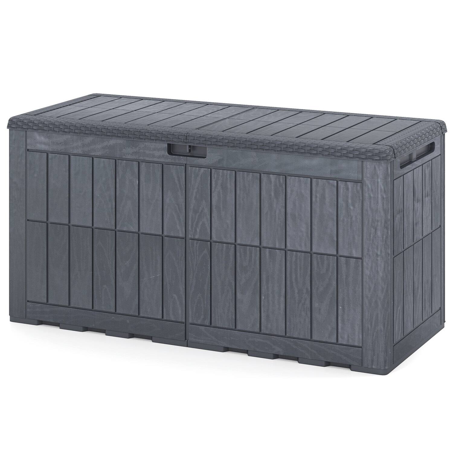 Left. WELLFOR - Waterproof Lockable Outdoor Deck Box for Tools, Cushions, and Pool Supplies - Gray.