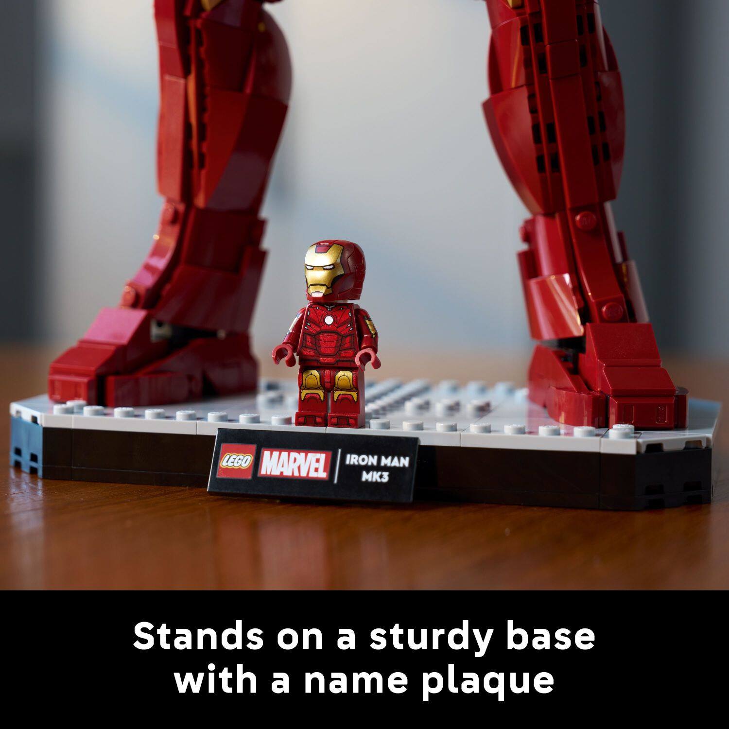 LEGO MARVEL IRON MAN 3  
Stands on a sturdy base with a name plaque