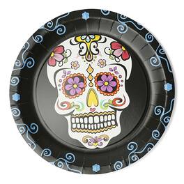 Forum Novelties - Day Of The Dead 9" Round Disposable Plate 8 Pack - Black