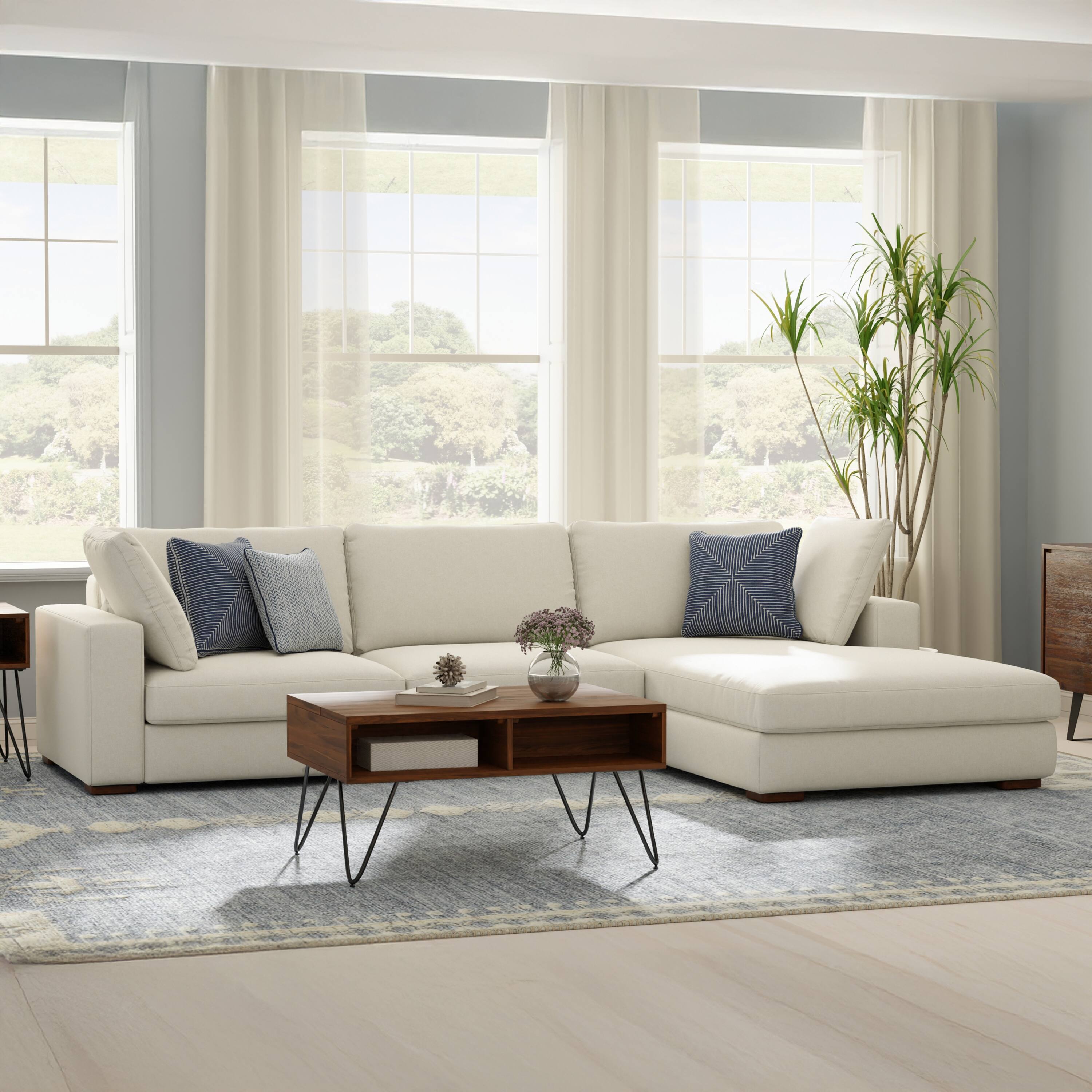 Angle. Simpli Home - Charlie Right-Facing Sectional in Tightly Woven Performance Fabric - Cream.