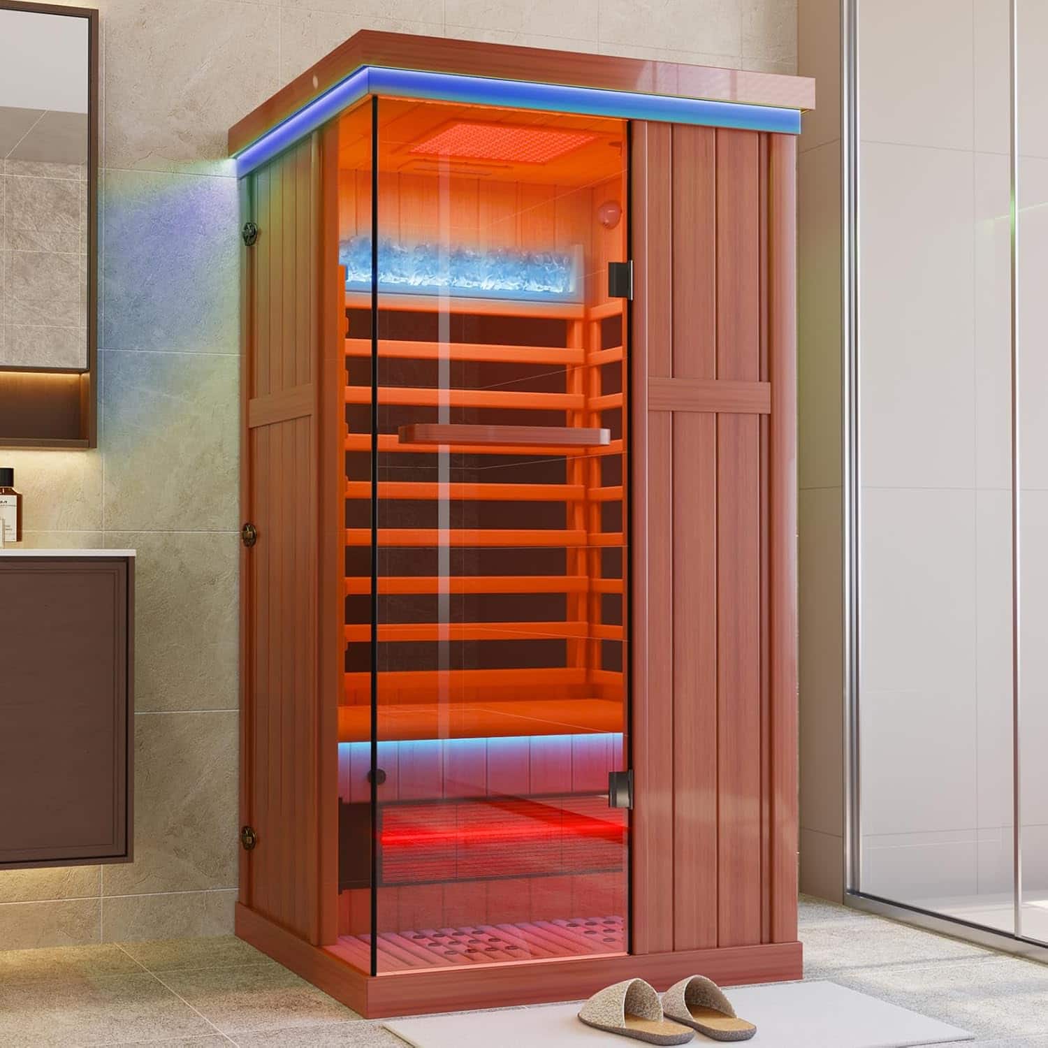 Yardgrace - Full Spectrum Infrared Sauna，1 Person Home Sauna， Indoor Spa Sauna with Resonance Speaker and Tempered Glass - Red Cedar price history on PriceWatchPro