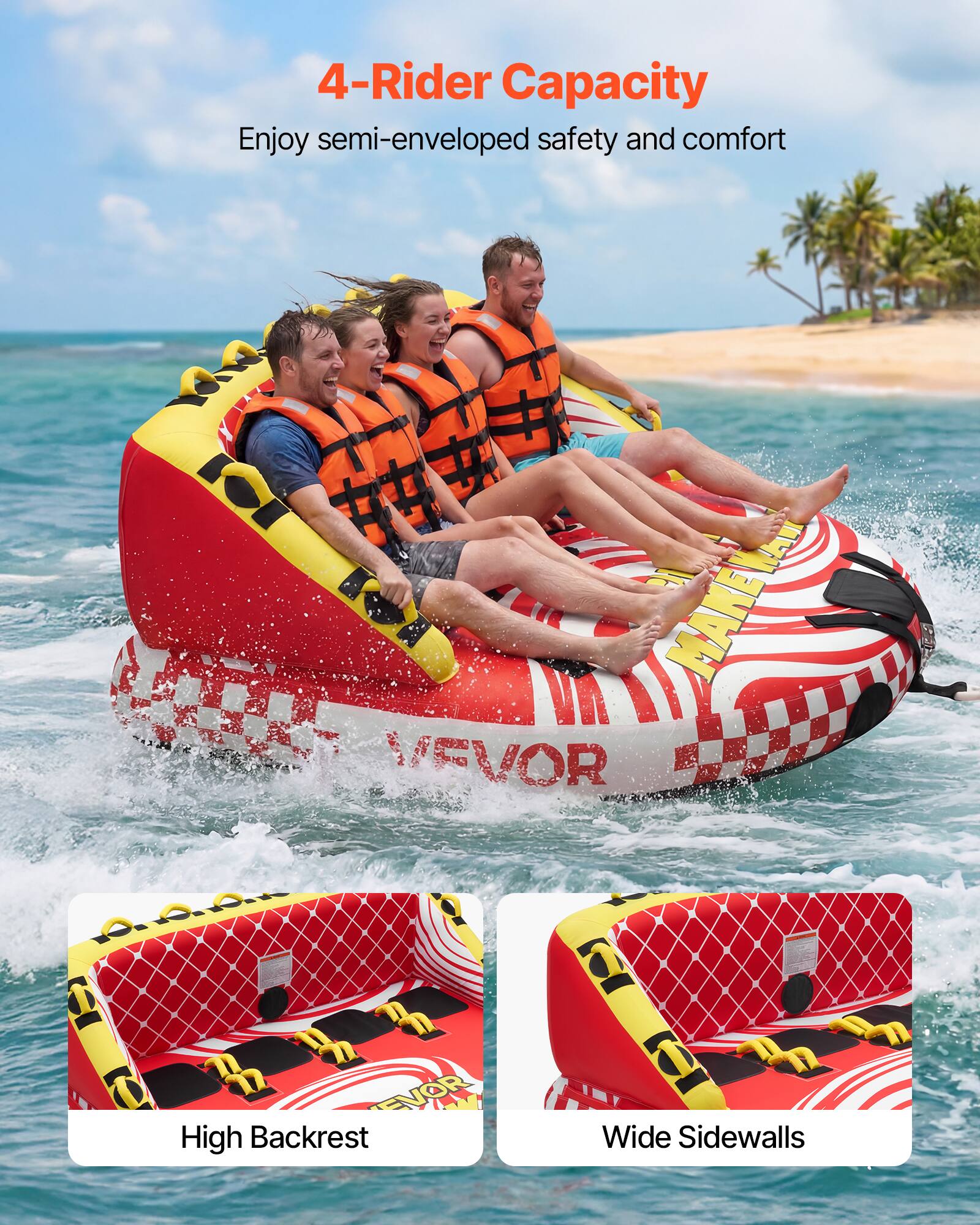 4-Rider Capacity  
Enjoy semi-enveloped safety and comfort  

High Backrest  
Wide Sidewalls