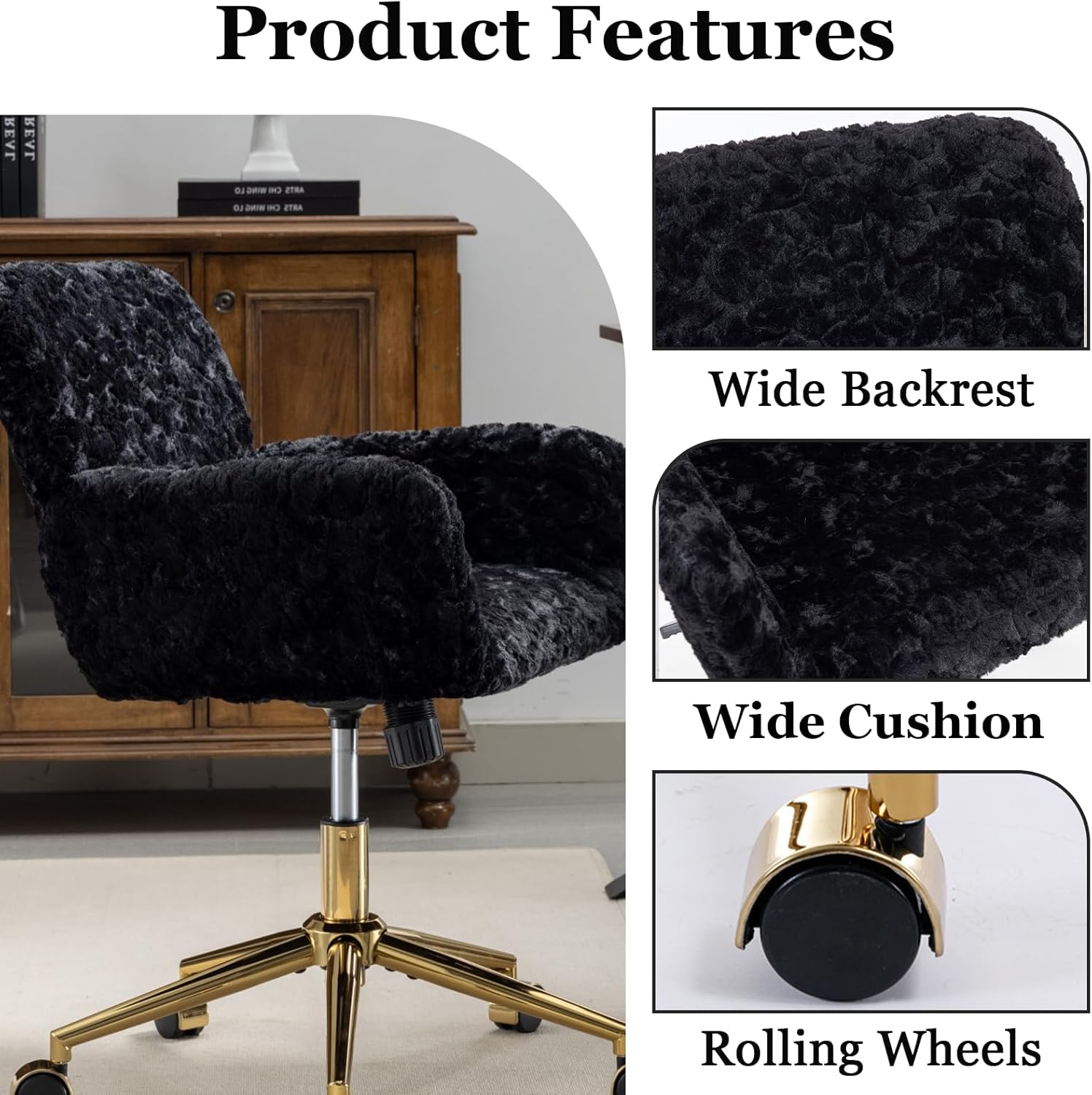 Product Features

- Wide Backrest
- Wide Cushion
- Rolling Wheels