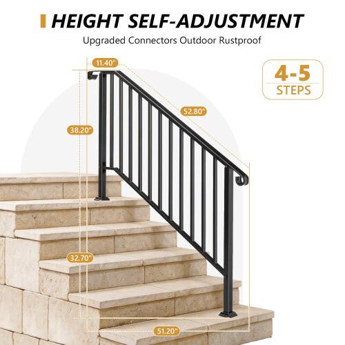 Winado 2PCS Handrails Steps Stair Fits 4 5 Steps, Wrought Iron Hand ...