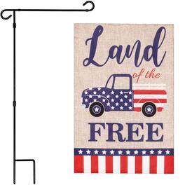 G128 - Deluxe Garden Flag Set with 36 x 16 in Metal Stand and 12 x 18 in Double-Sided Printed Burlap Flag - Assorted Colors