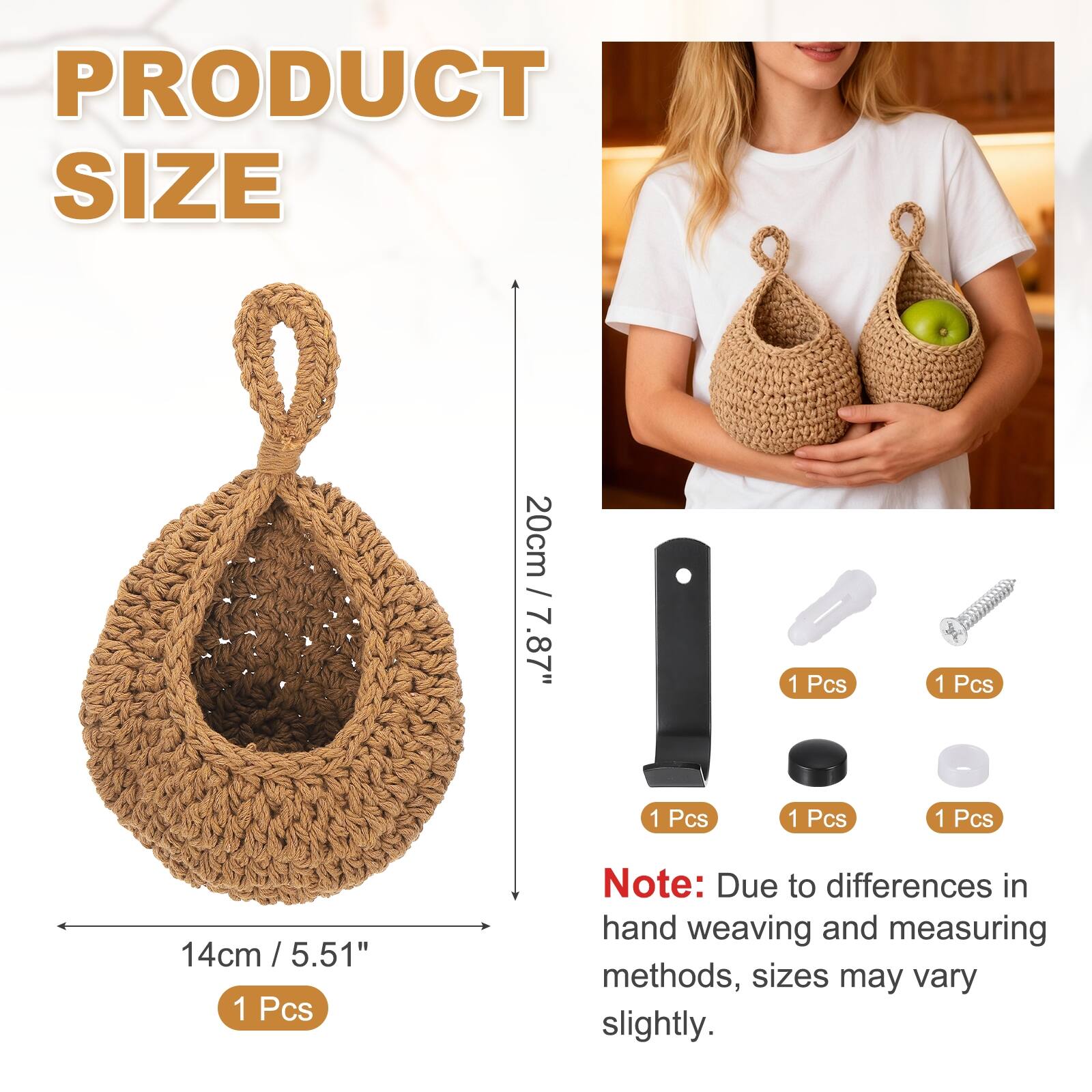 PRODUCT SIZE  
20cm / 7.87"  
1 Pcs  

14cm / 5.51"  
1 Pcs  

Note: Due to differences in hand weaving and measuring methods, sizes may vary slightly.