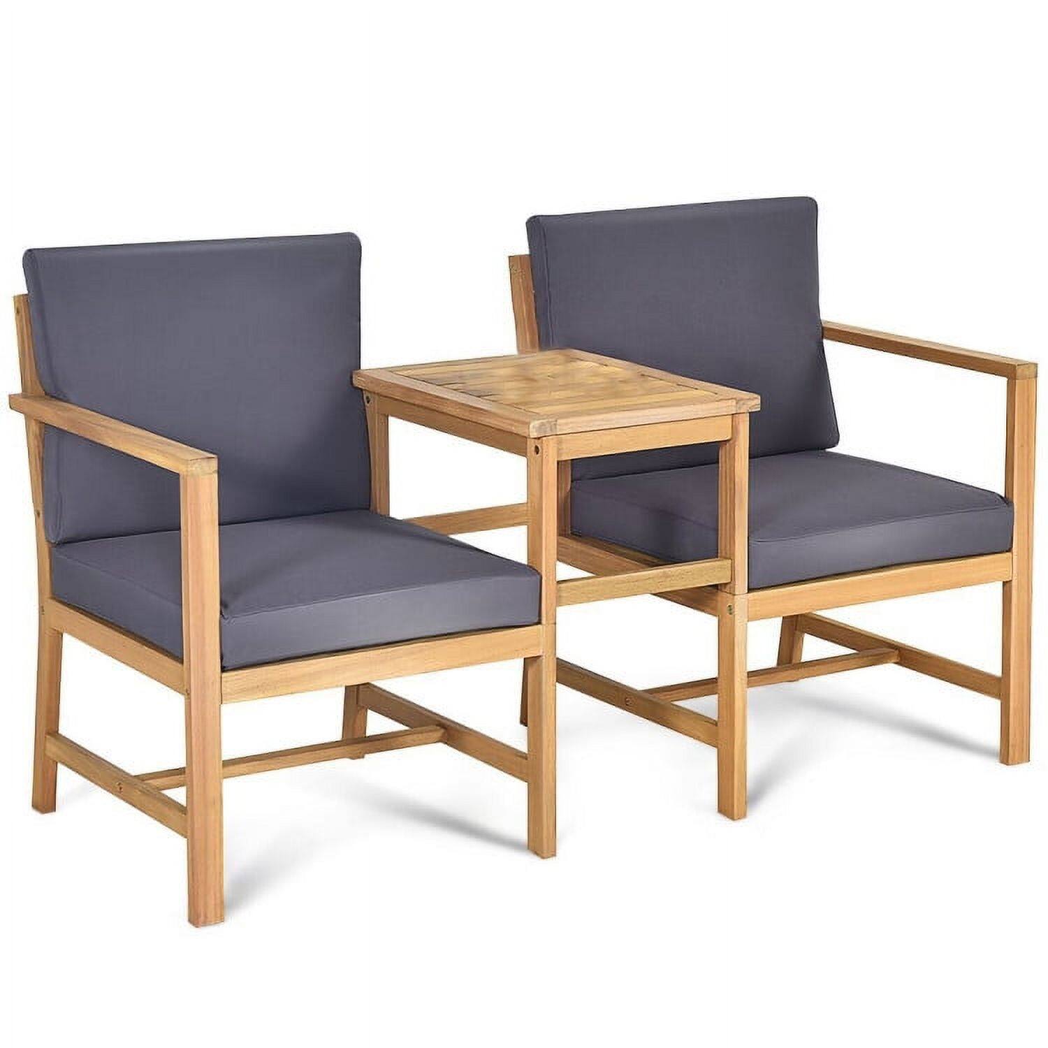 Front. Pefilos - 3-in-1 Acacia Wood Loveseat, Outdoor Patio Rattan Conversation Bistro Set with Separable Coffee Table - Brown.