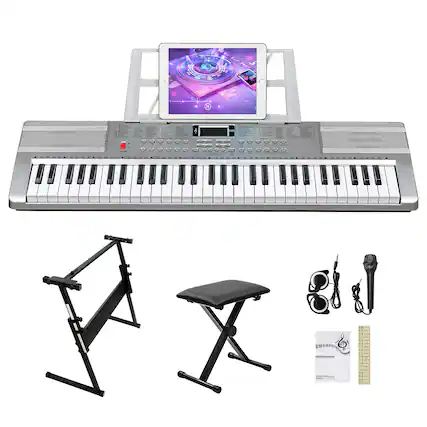Front. Winado - Portable 61Key Electronic Lighted Keyboard Piano LCD Screen Headphone Microphone.