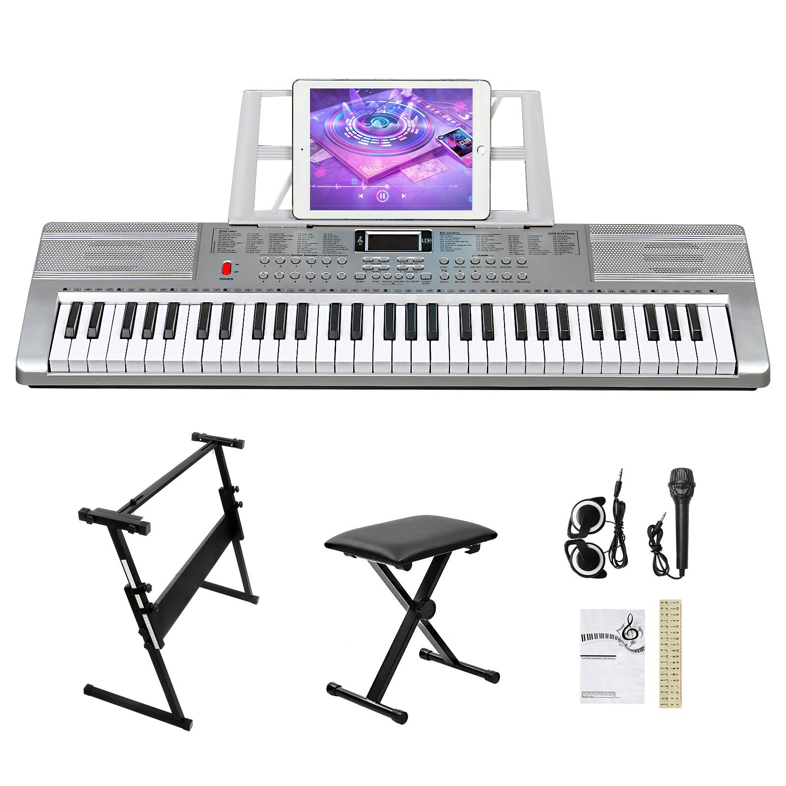 Front. Winado - Portable 61Key Electronic Lighted Keyboard Piano LCD Screen Headphone Microphone.