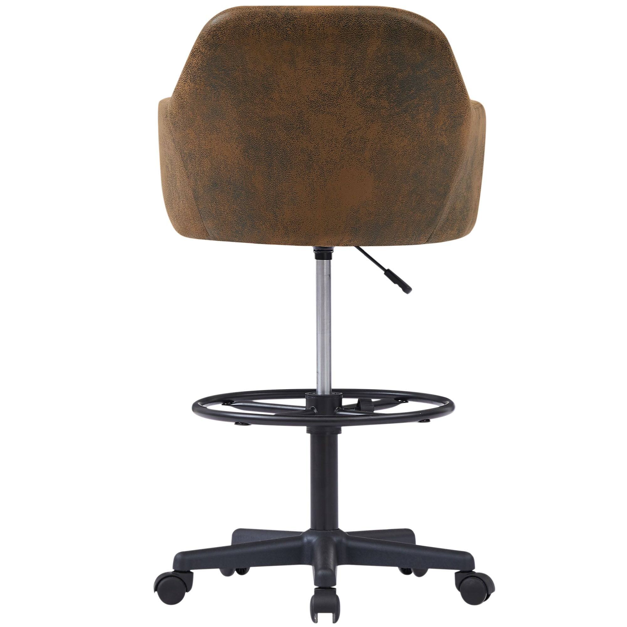 Back. Vecelo - PU Leather Office Chair with Adjustable Height and Footrest - 330lb Capacity, 360° Swivel, Ergonomic Computer Desk Chair - Brwon.