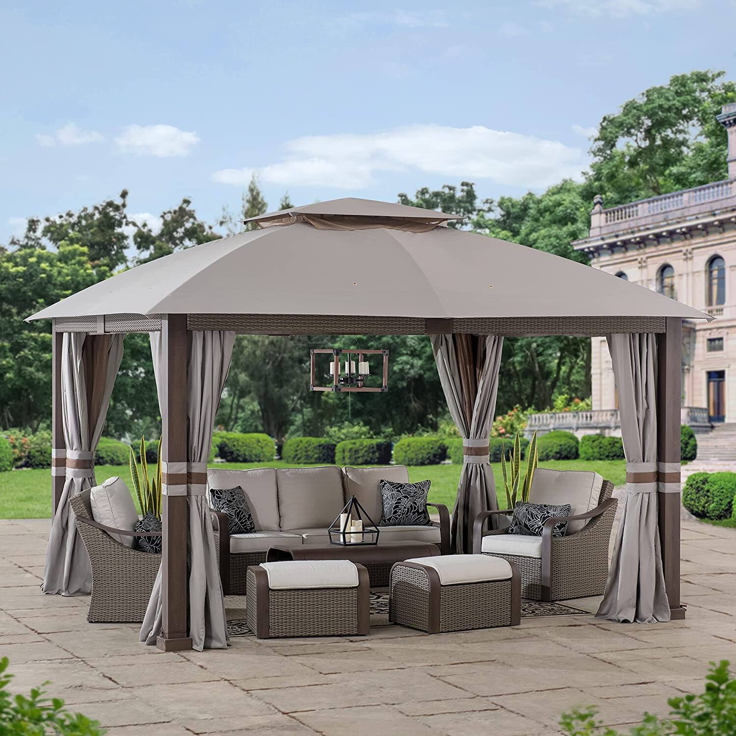 Angle. SUNJOY - Sunjoy Fiona 11 ft. x 13 ft. 2-tier Gazebo - Gray.