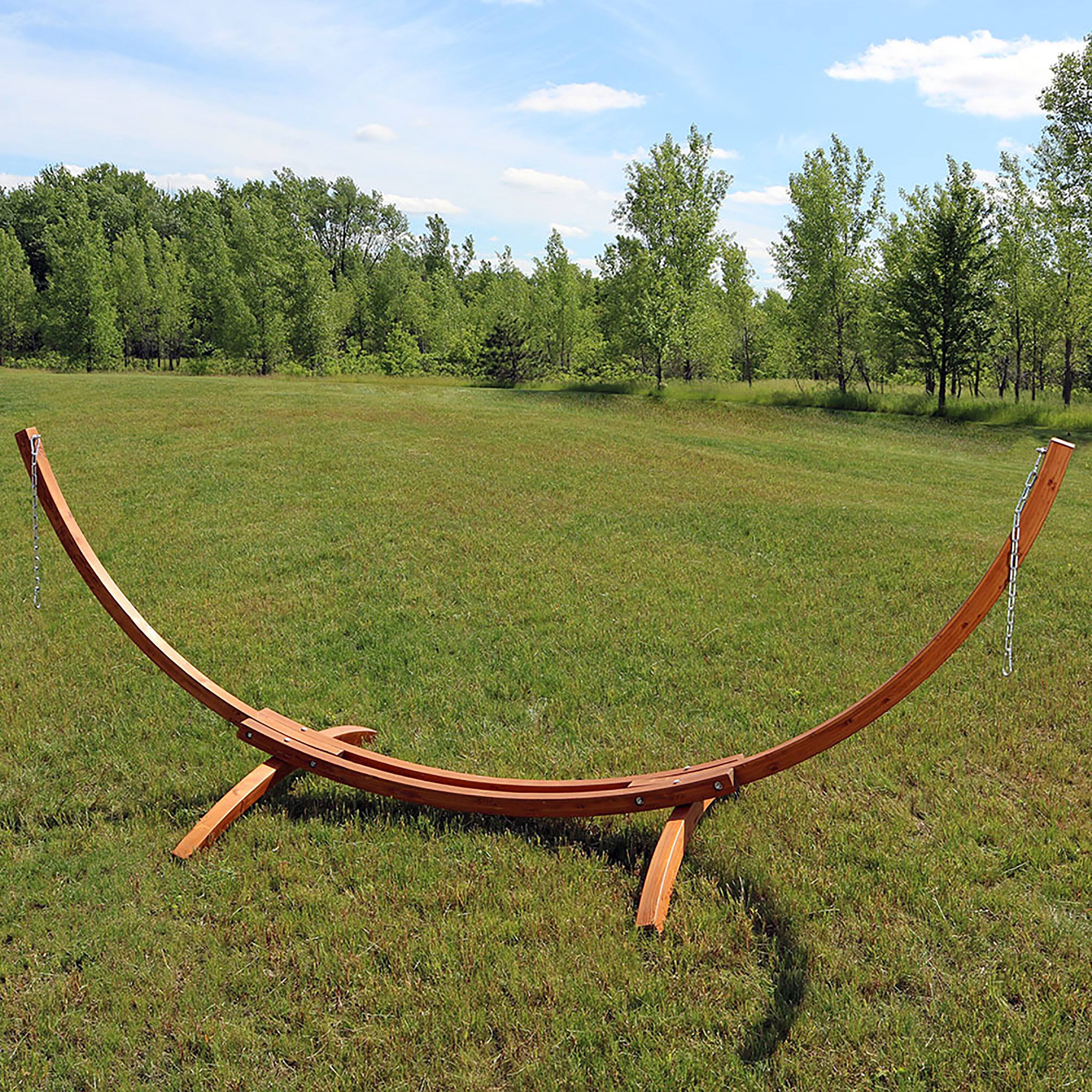 Alt View 1. Sunnydaze - Curved Wooden Arc Hammock Stand with Hooks and Chains - 12 ft - Brown.