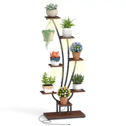 Front. Gymax - Gymax 62'' Tall 8-Tier Corner Metal Plant Shelf for Multiple Plants Living Room Balcony - Brown.