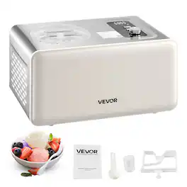VEVOR - Automatic Ice Cream Maker with Built-in Compressor, 2 Quart No Pre-freezing Gelato Maker, Electric Sorbet-Maker, 3 Modes - White,Silver