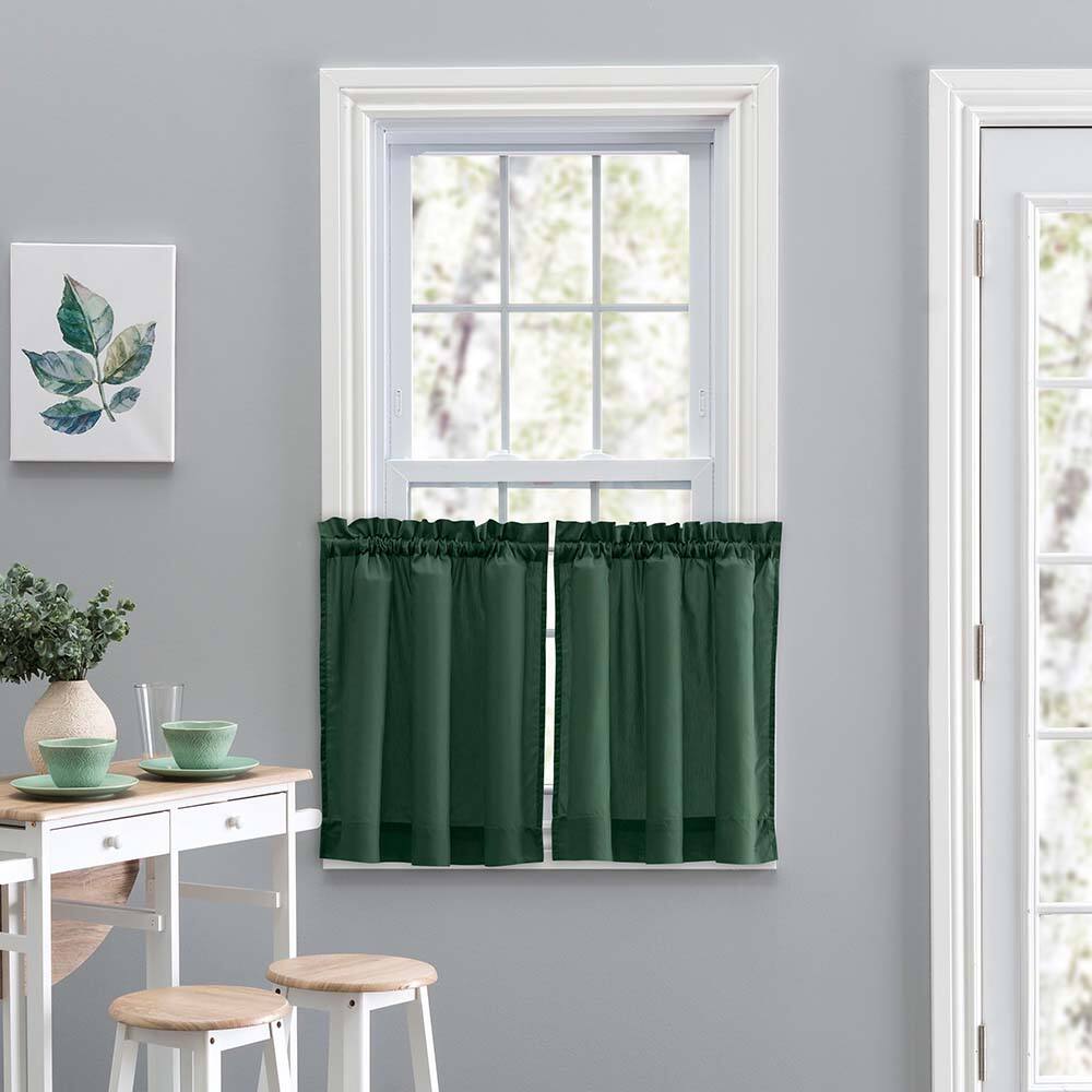 Angle. Ellis Curtain - Ellis Stacey 1.5" Rod Pocket Fabric Solid Color Window Tailored Tier Pair 56"x30" Harvest - Harvest.