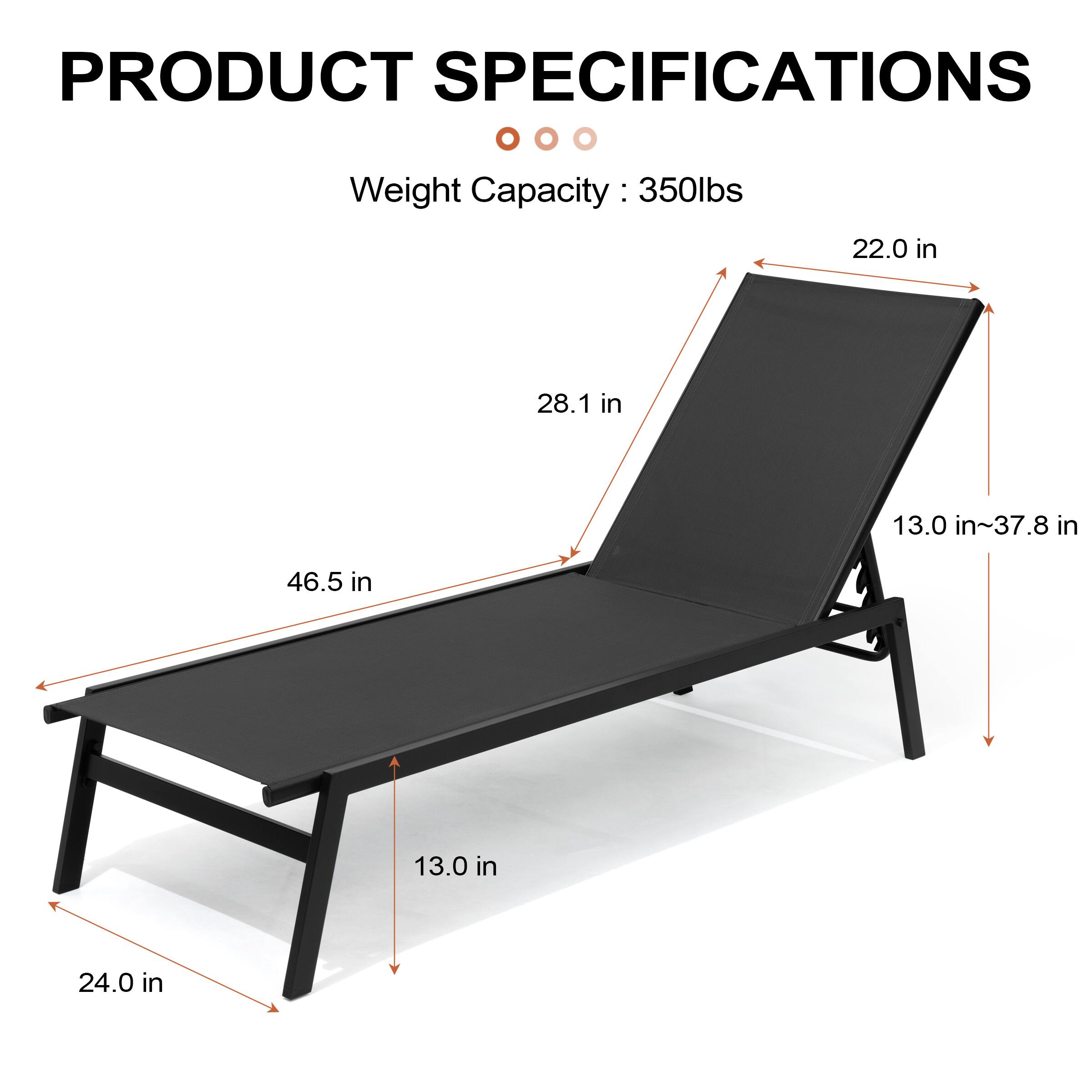 PRODUCT SPECIFICATIONS  
Weight Capacity: 350lbs  
22.0 in  
28.1 in  
13.0 in~37.8 in  
46.5 in  
13.0 in  
24.0 in
