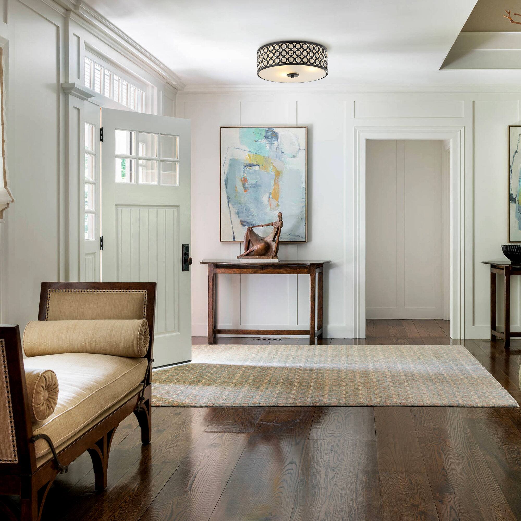 Back. Parrot Uncle - Modern Black Crystal 3-Light Flush Mount Ceiling Light - Brown.