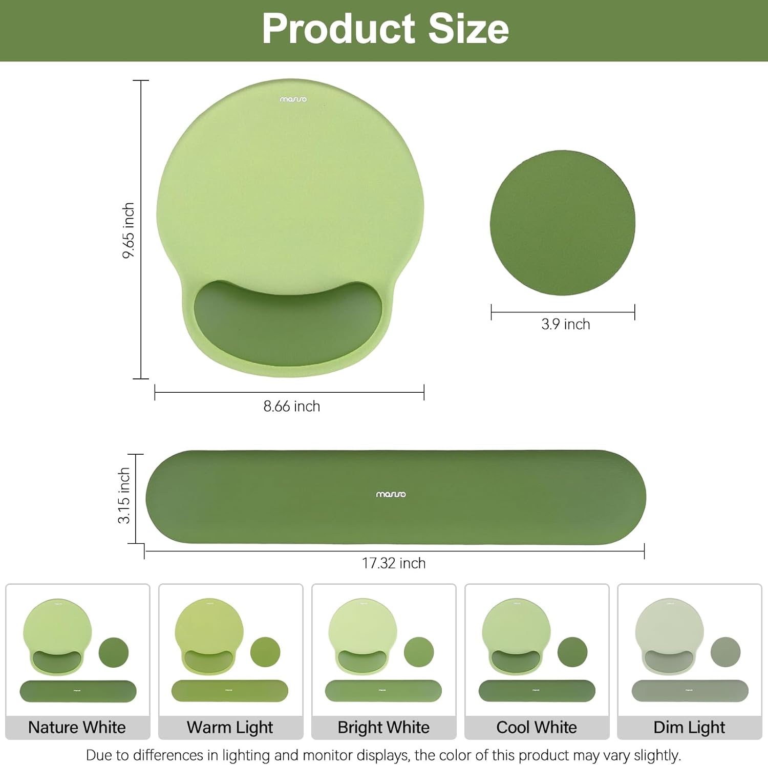 Product Size  
- Height: 9.65 inch  
- Diameter: 3.9 inch  
- Length: 8.66 inch  
- Width: 3.15 inch  
- Total Length: 17.32 inch  

Light Options:  
- Nature White  
- Warm Light  
- Bright White  
- Cool White  
- Dim Light  

Note: Due to differences in lighting and monitor displays, the color of this product may vary slightly.
