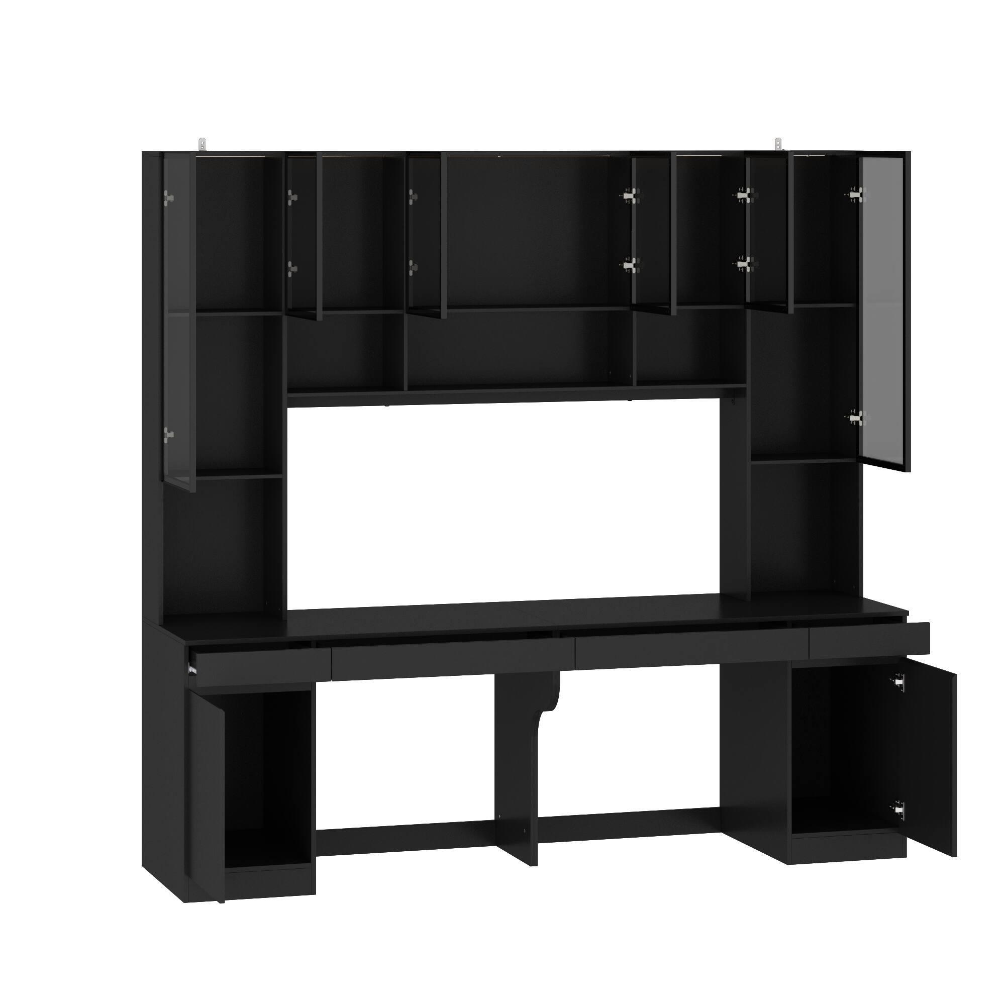 Angle. Famapy - Famapy Home Office Computer Desk Integrated Glass Hutch 3 - Color Adjustable Lighting - Black.