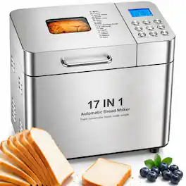 AMUMU - 2LB Automatic Dough & Bread Machine LCD Display Beginner-Friendly Controls Bread Maker Stainless Steel - Silver