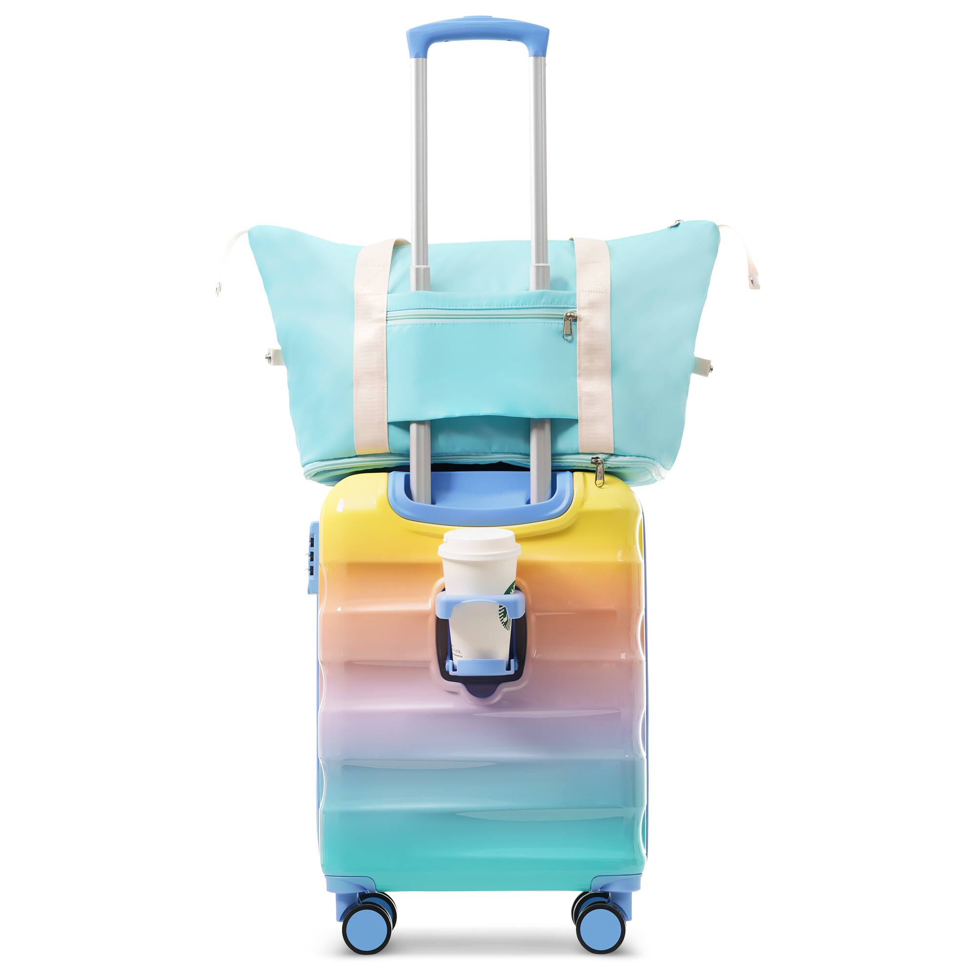 Angle. LOVMOR - Lovmor 2-Piece Hardshell Luggage Set 20"  Cup Holder  TSA  Spinner  Airline-Approved - Blue,Orange.