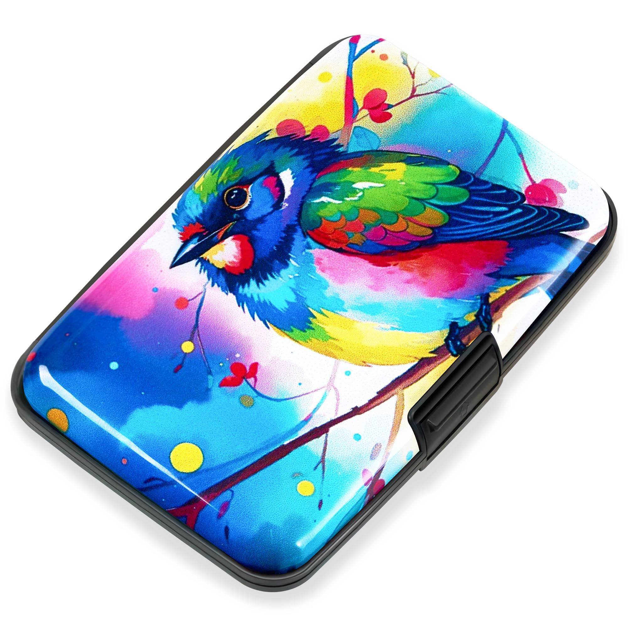 Jadie Link - Credit Card Holder Women Rfid Blocking Aluminum Alloy Hard Case Small Mini Metal Wallet Men Happy Flower RFID-blocking - Colorful Bird