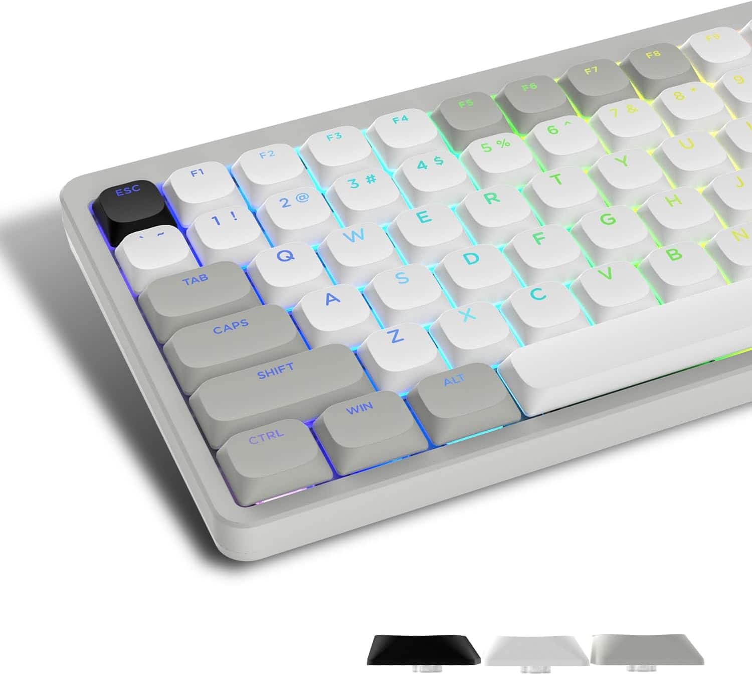 Womier - Low Profile PBT Keycaps - 143 Keys Shine Through Keycaps for Cherry Gateron MX Switches US Layout Mechanical Keyboard - White-grey