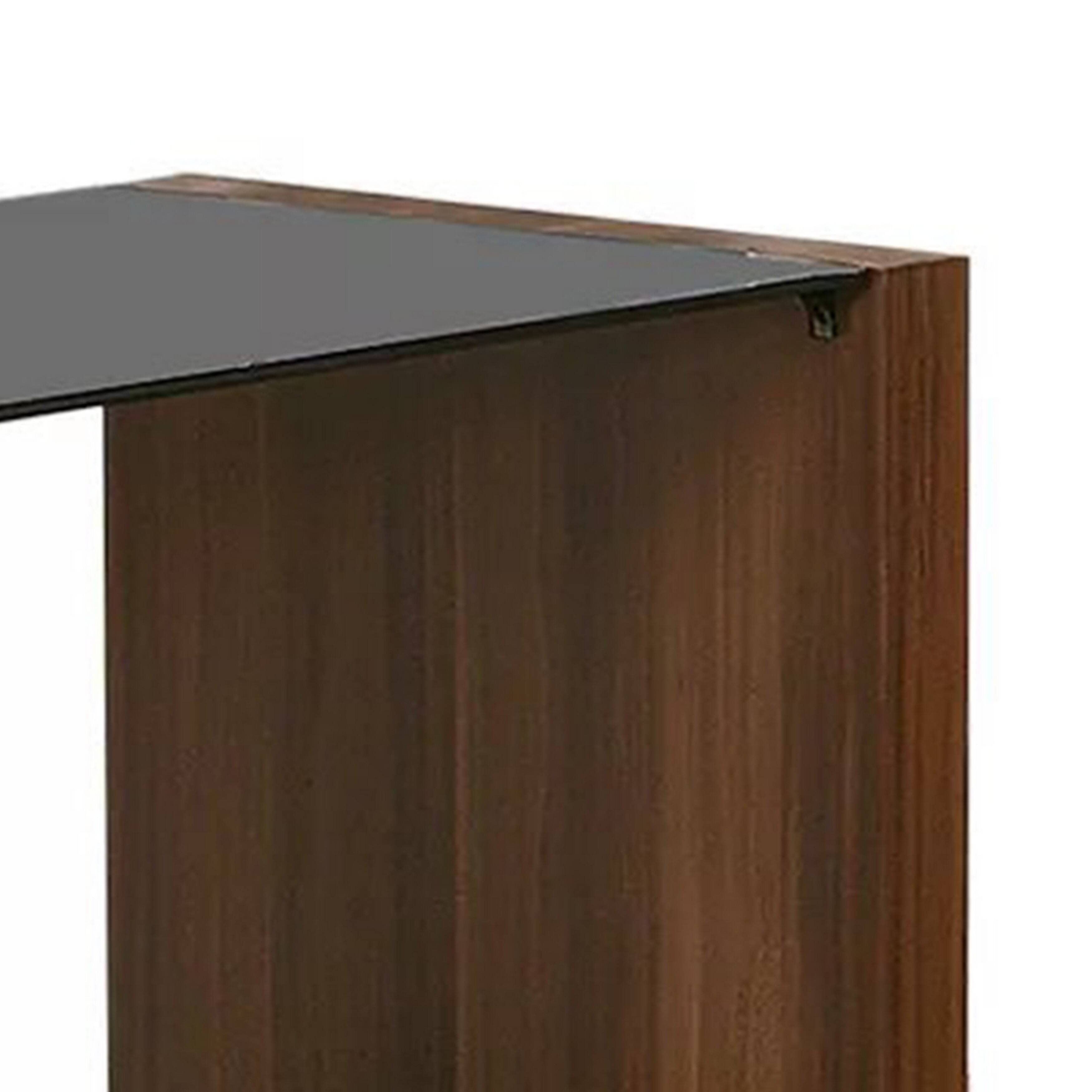 Alt View 2. Manhattan Lane - Bere 24 Inch Side End Table, Black Glass Top, Open Bottom Shelf, Brown Wood - Brown, Black.