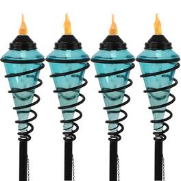 Sunnydaze - Swirled Metal/Glass 2-in-1 Outdoor Lawn Torch - Set of 4 - Blue