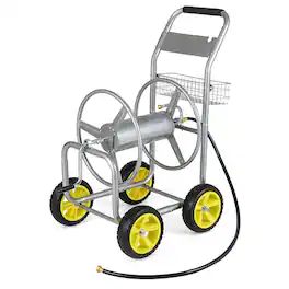 Gymax - Garden Hose Reel Cart 300 FT of 5/8'' Large Capacity Heavy-Duty Metal Hose Cart - Silver
