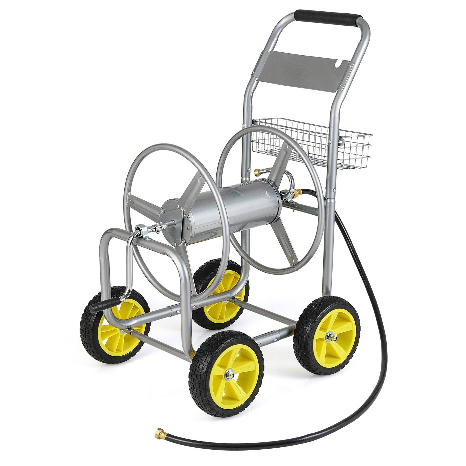 Front. Gymax - Gymax Garden Hose Reel Cart 300 FT of 5/8'' Large Capacity Heavy-Duty Metal Hose Cart Silver - Sliver.