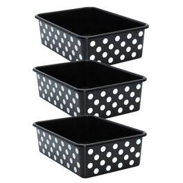 Teacher Created Resources - White Polka Dots on Black Large Plastic Storage Bin, Pack of 3