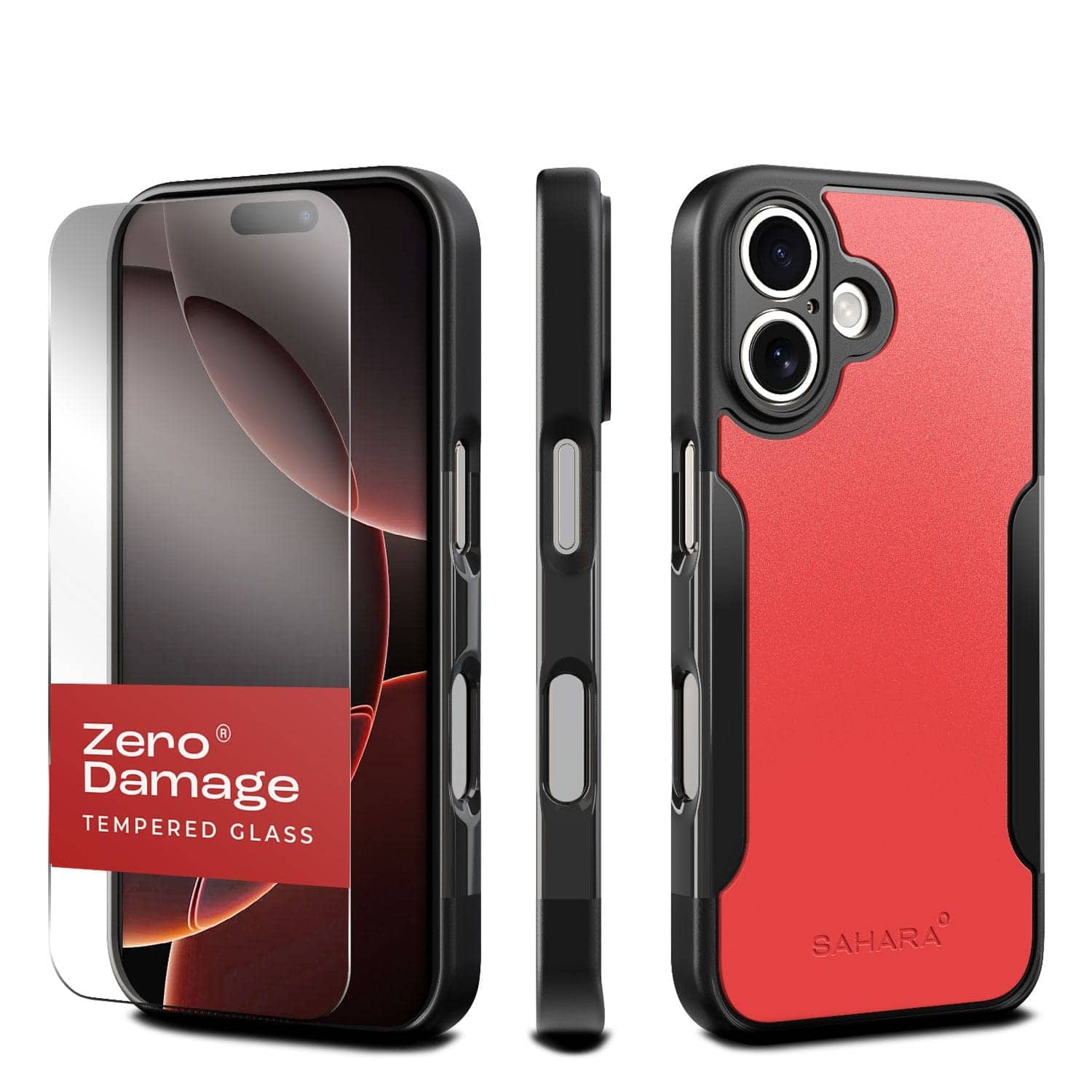 SaharaCase - Classic Series Clear Case & Tempered Glass Kit - Apple iPhone 16 Plus - Viper Red