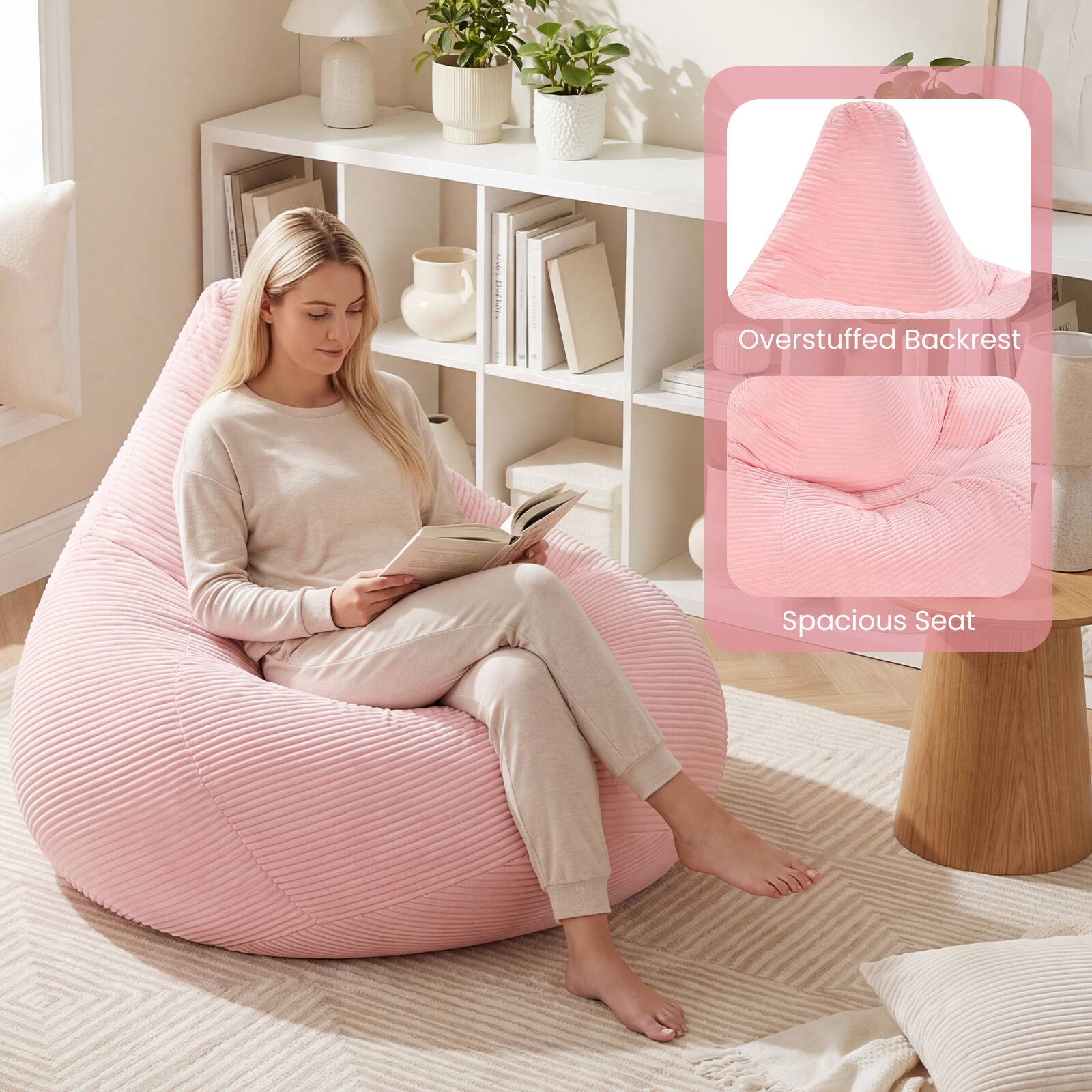 Overstuffed Backrest  
Spacious Seat