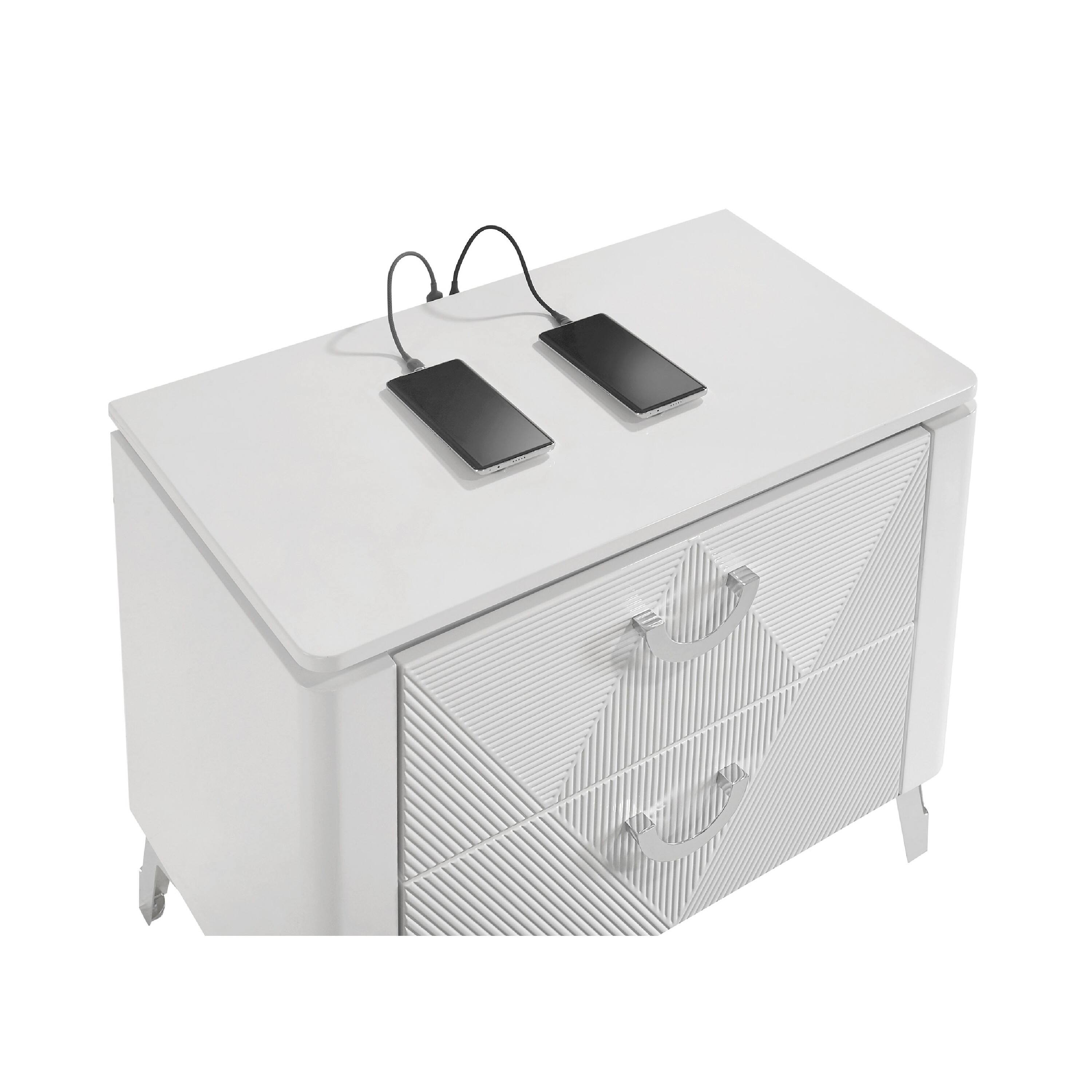 Manhattan Lane Ivana Nightstand with 2 Drawers, Geometric Texture Wood ...